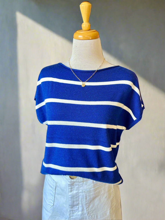 Bailey Short Sleeve Pullover Stripe Sweater - Royal