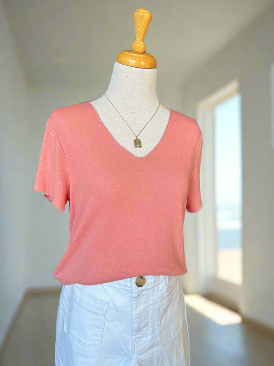 Emma V-Neck Knit Top - Coral