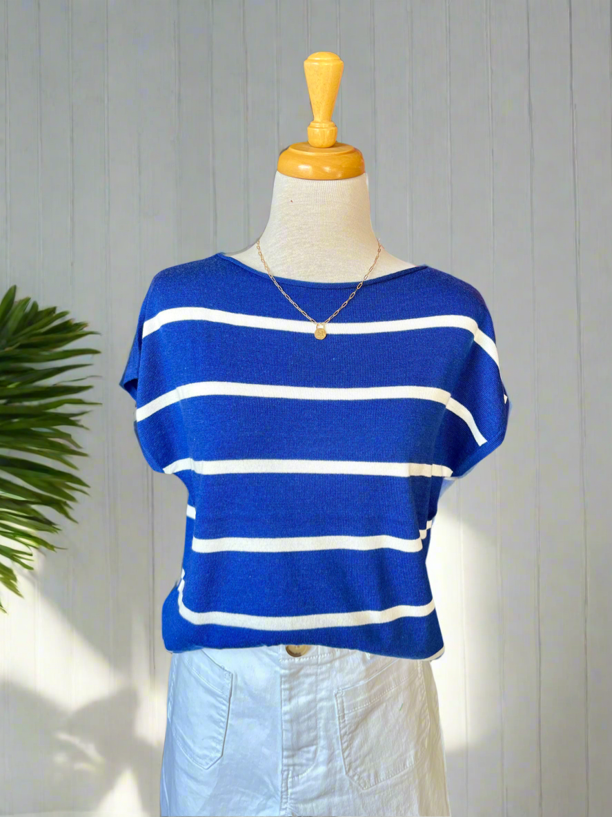 Bailey Short Sleeve Pullover Stripe Sweater - Royal