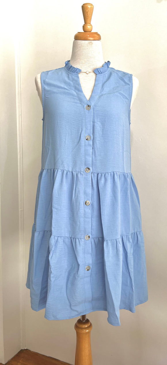 Anna Button Front Sleeveless Dress - Sky Blue-Dress-Carolyn Jane's Jewelry