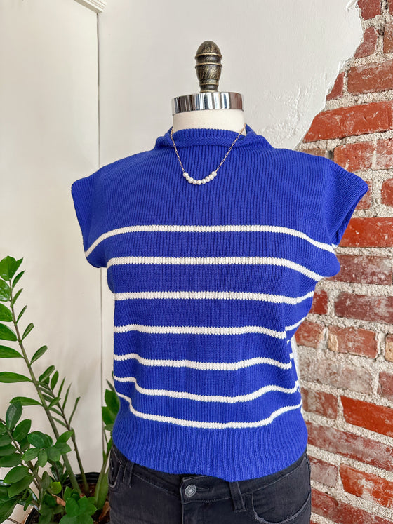 Becca Mock Neck Short Sleeve Sweater Top - Royal Blue-sweater-Carolyn Jane's Jewelry