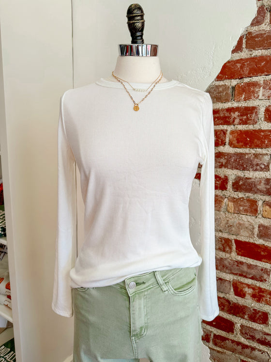 CC Best Basic's Ribbed Long Sleeve Top - White-top-Carolyn Jane's Jewelry