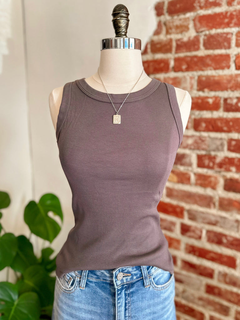 CC Essential Ribbed Tank in Charcoal-Carolyn Jane's Jewelry