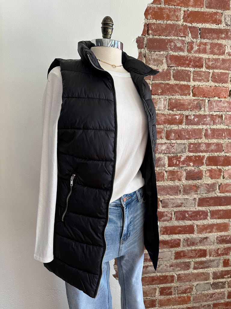 CC Long Puffer Vest in Black-vest-Carolyn Jane's Jewelry