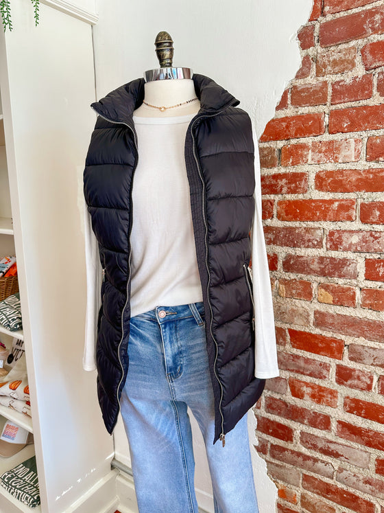 CC Long Puffer Vest in Black-vest-Carolyn Jane's Jewelry