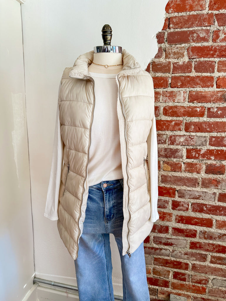 CC Long Puffer Vest in Cream-Carolyn Jane's Jewelry