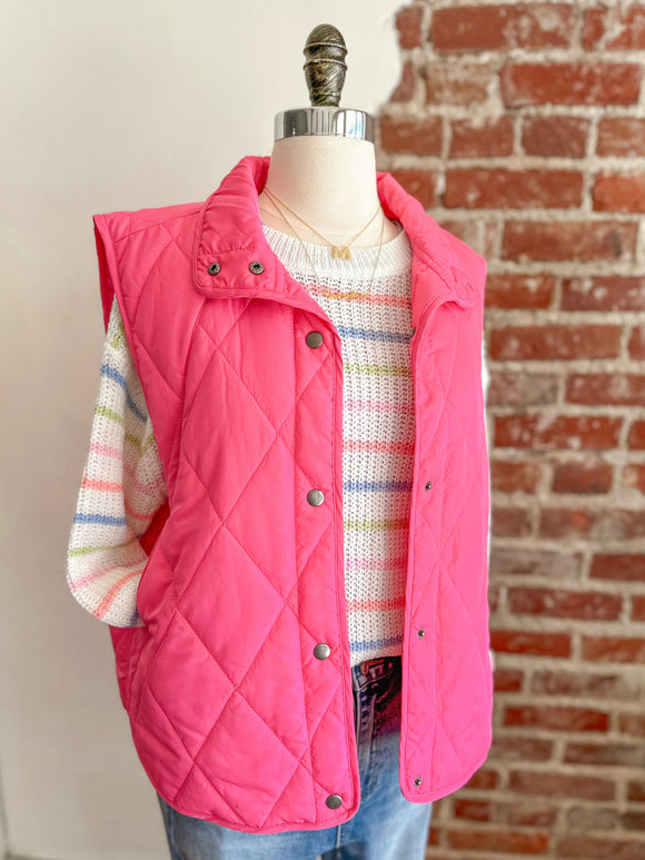 CC Quilted Puffer Vest in Hot Pink-vest-Carolyn Jane's Jewelry