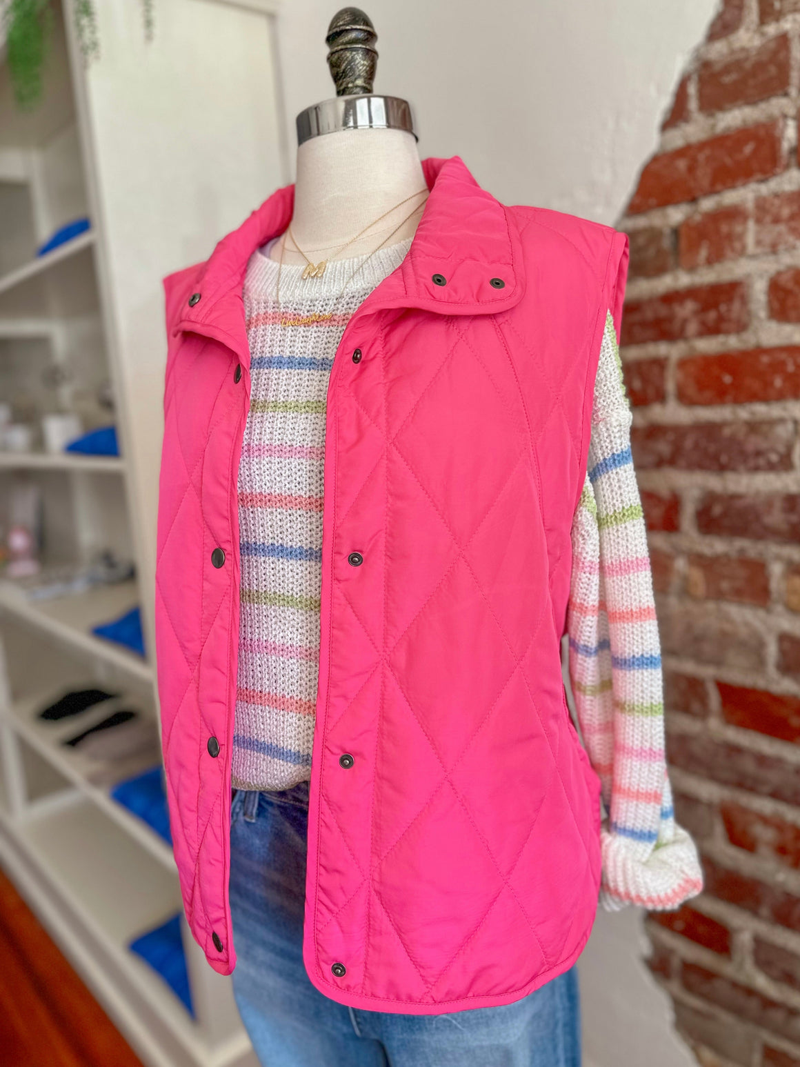 CC Quilted Puffer Vest in Hot Pink-vest-Carolyn Jane's Jewelry