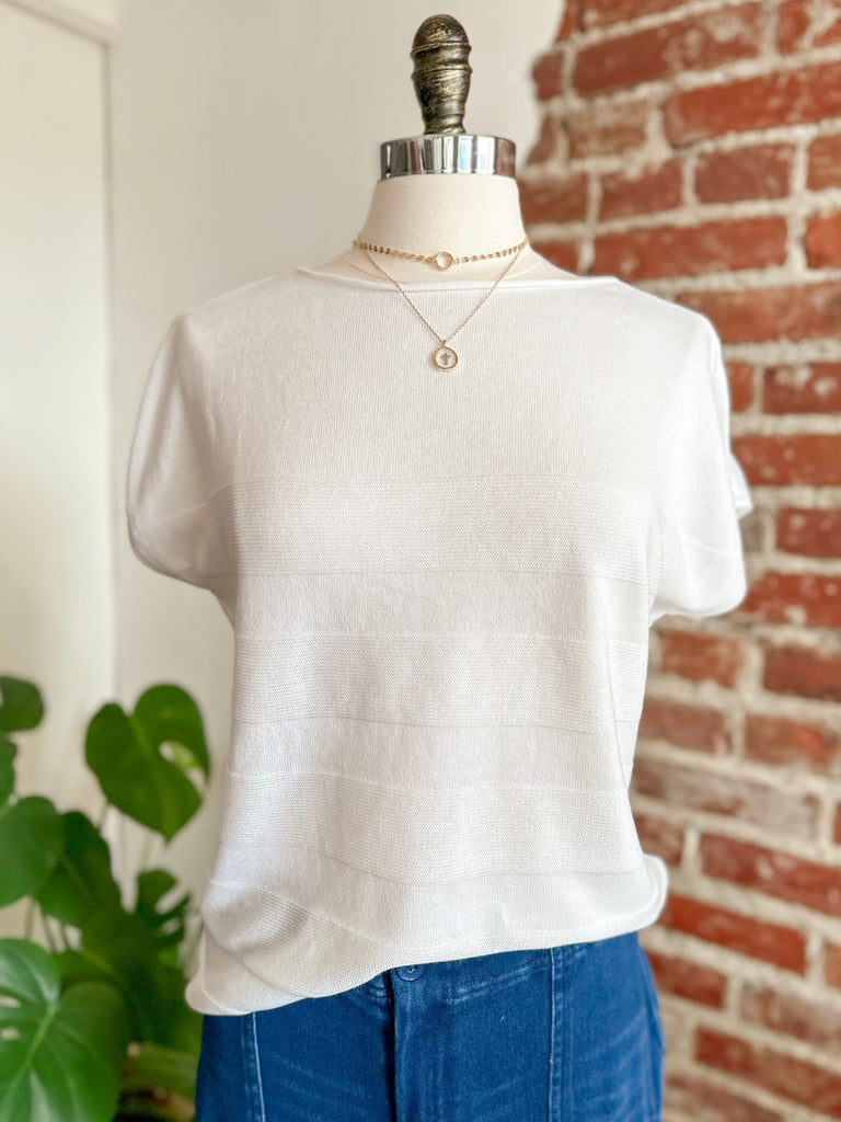 Carson Short Sleeve Pullover Sweater - White-sweater-Carolyn Jane's Jewelry