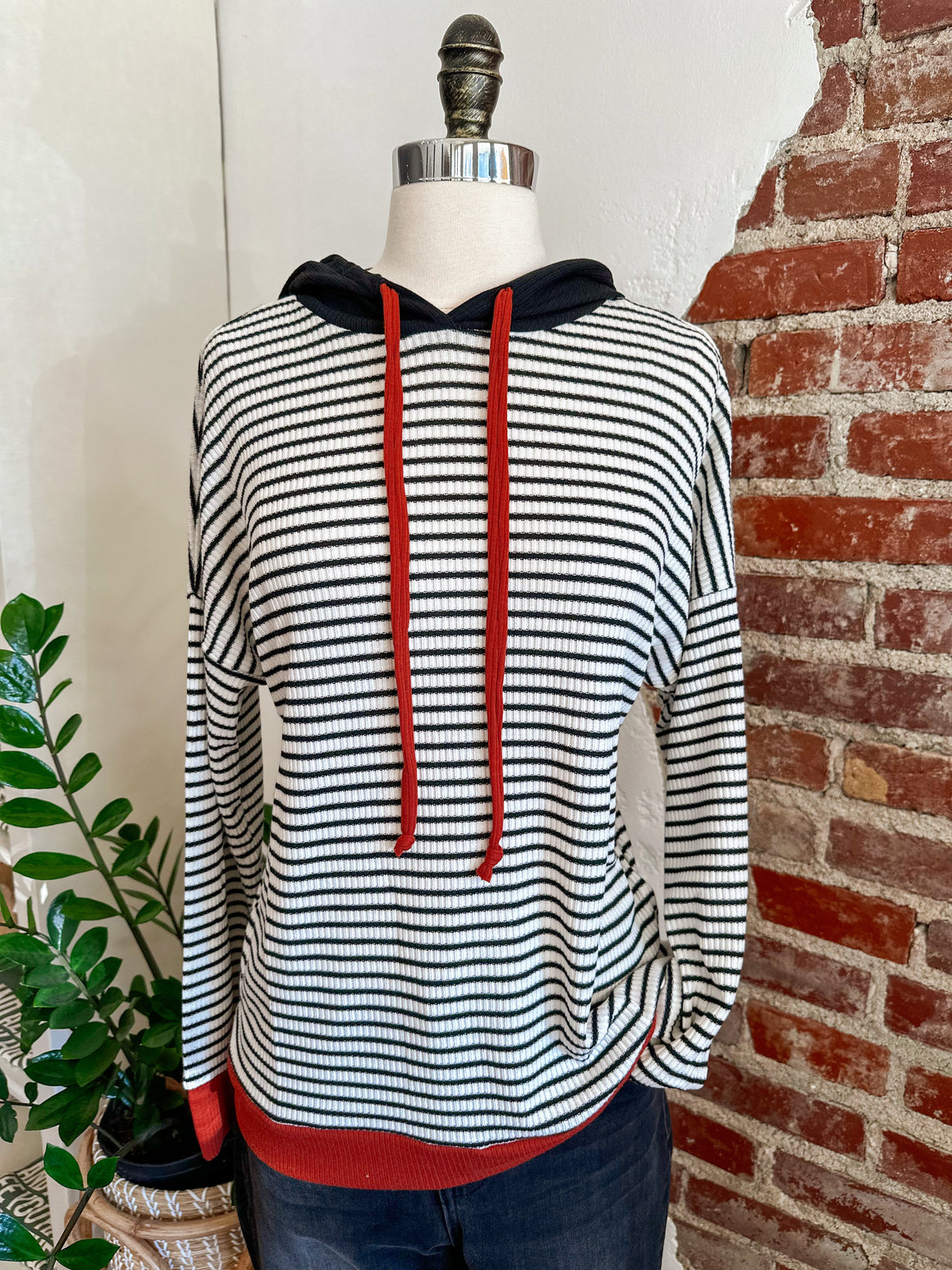 Casey Stripped Fall Hoodie - Ivory/Black-hoodie-Carolyn Jane's Jewelry