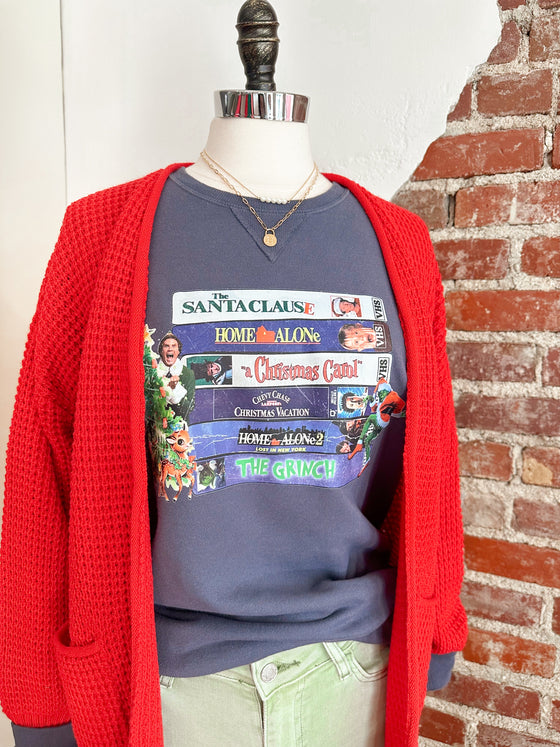 Classic Christmas VHS Movies Sweatshirt - Steel Blue-Sweatshirt-Carolyn Jane's Jewelry