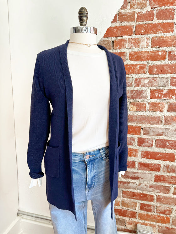 Classic Navy Open Front Knit Cardigan-Carolyn Jane's Jewelry