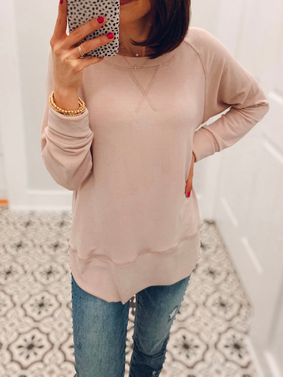 Comfort Crush Raw Edge Tunic Top - Blush-Top-Carolyn Jane's Jewelry