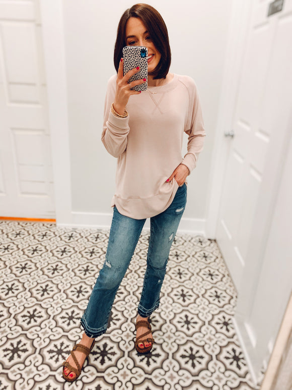 Comfort Crush Raw Edge Tunic Top - Blush-Top-Carolyn Jane's Jewelry