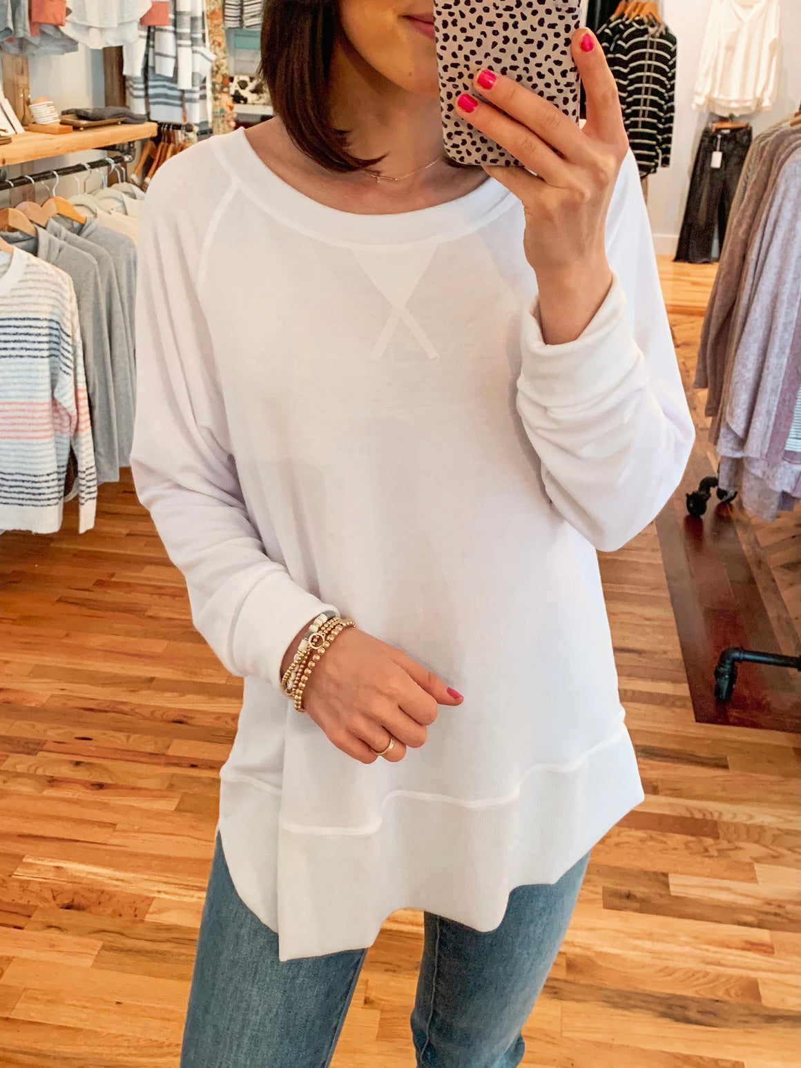 Comfort Crush Raw Edge Tunic Top - White-Top-Carolyn Jane's Jewelry