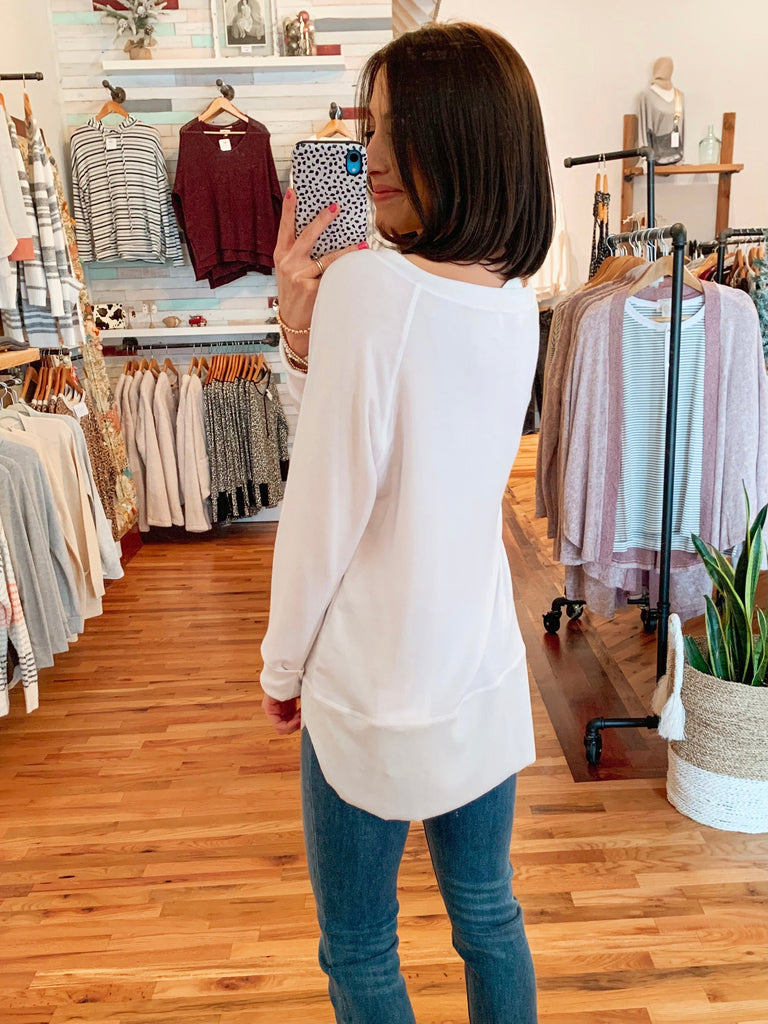 Comfort Crush Raw Edge Tunic Top - White-Top-Carolyn Jane's Jewelry