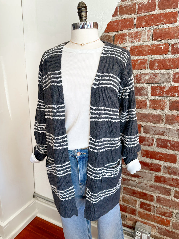 Comfy striped cardigan in charcoal