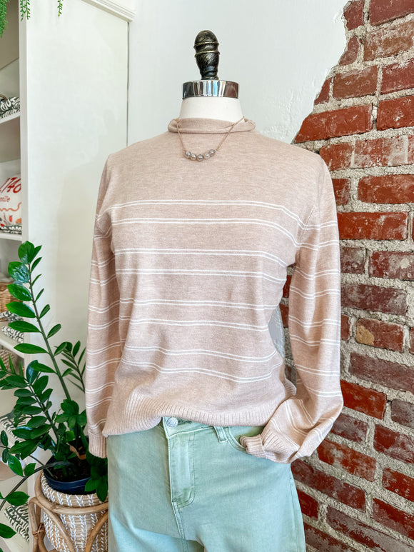 Dara Double stripe Mock Sweater - Oatmeal-sweater-Carolyn Jane's Jewelry