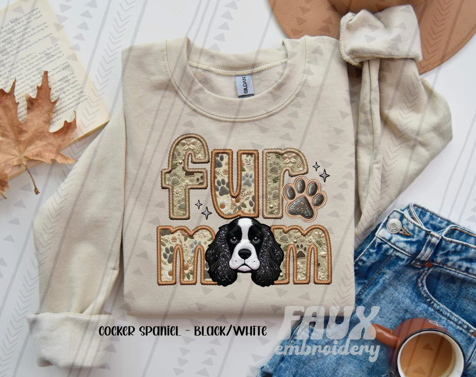Fur Mom Black/White Cocker Spaniel Sweatshirt - Natural Stone-Sweatshirt-Carolyn Jane's Jewelry