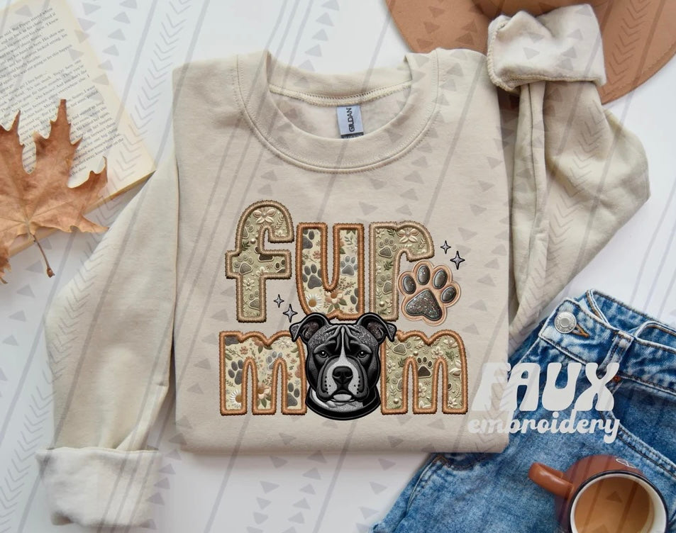 Fur Mom Blue Pitbull Dog Sweatshirt - Natural Stone-Sweatshirt-Carolyn Jane's Jewelry