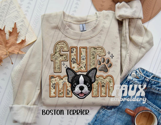 Fur Mom Boston Terrier Dog Sweatshirt - Natural Stone-Sweatshirt-Carolyn Jane's Jewelry