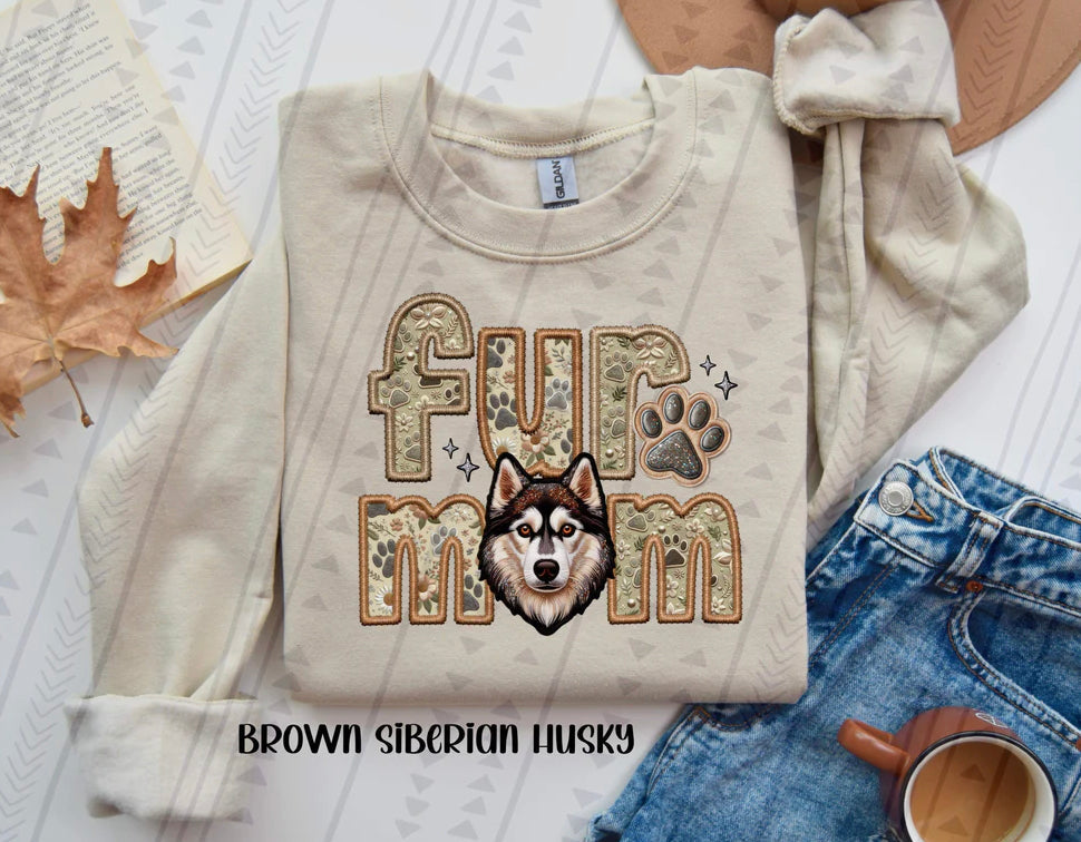 Fur Mom Brown Siberian Husky Dog Sweatshirt - Natural Stone-Sweatshirt-Carolyn Jane's Jewelry