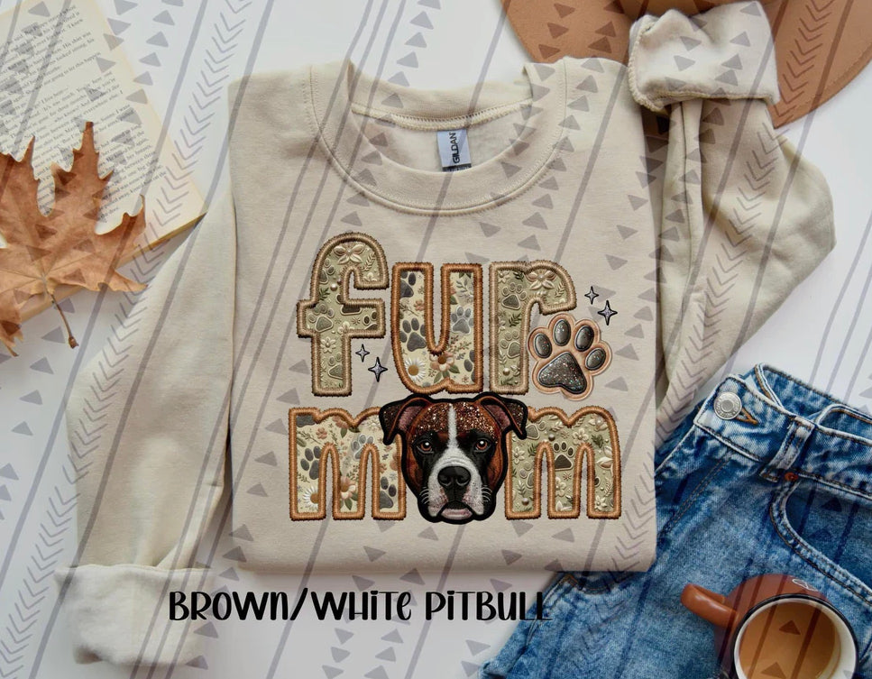 Fur Mom Brown / White Pitbull Dog Sweatshirt - Natural Stone-Sweatshirt-Carolyn Jane's Jewelry
