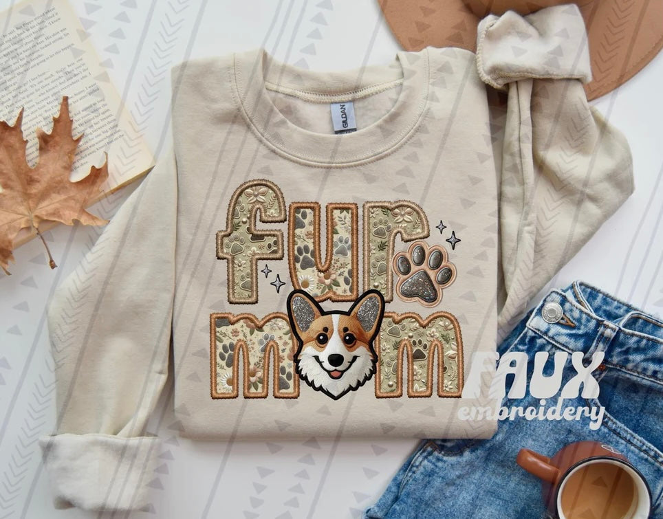 Fur Mom Corgi Dog Sweatshirt - Natural Stone-Sweatshirt-Carolyn Jane's Jewelry