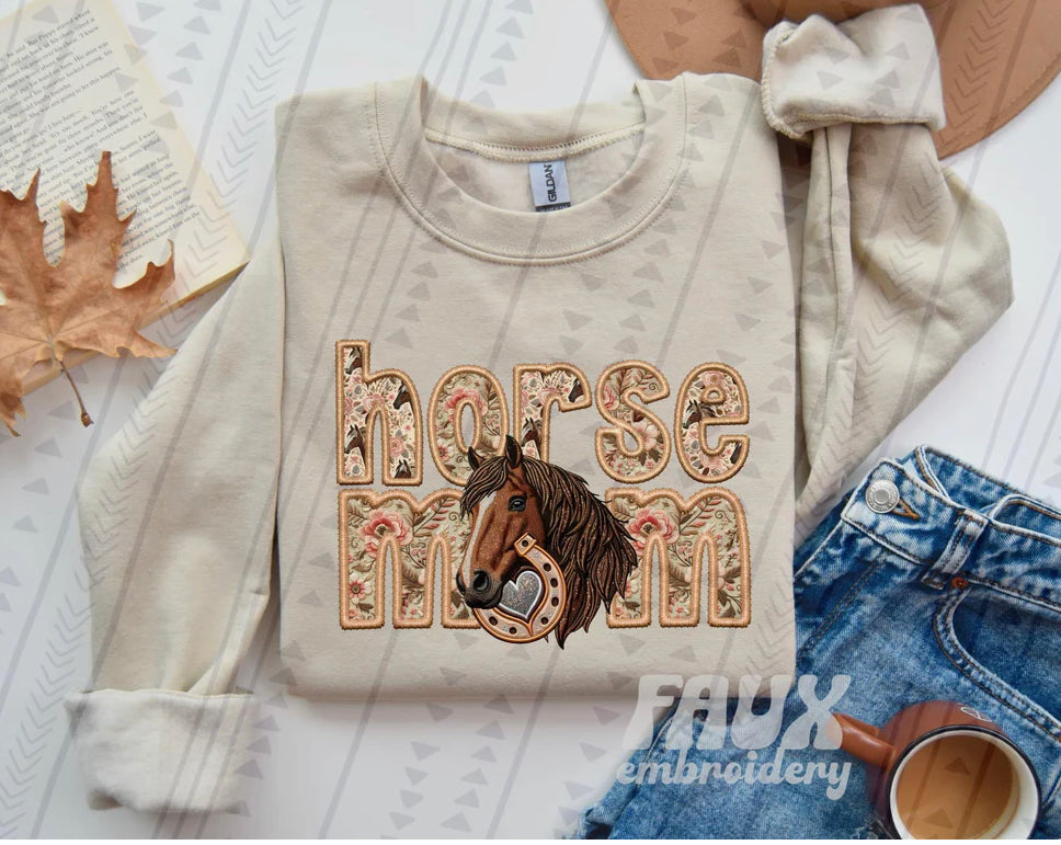 Fur Mom Horse Sweatshirt - Natural Stone-Sweatshirt-Carolyn Jane's Jewelry