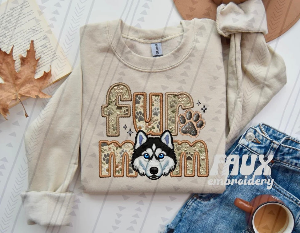 Fur Mom Husky Dog Sweatshirt - Natural Stone-Sweatshirt-Carolyn Jane's Jewelry