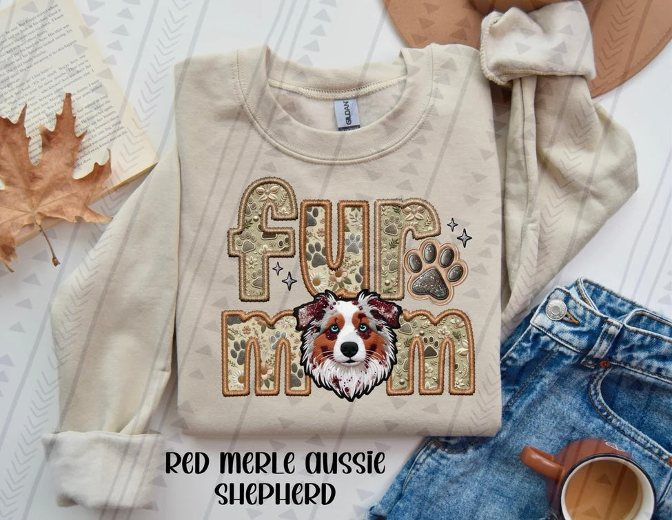 Fur Mom Red Merle Aussie Dog Sweatshirt - Natural Stone ( color options)-Sweatshirt-Carolyn Jane's Jewelry