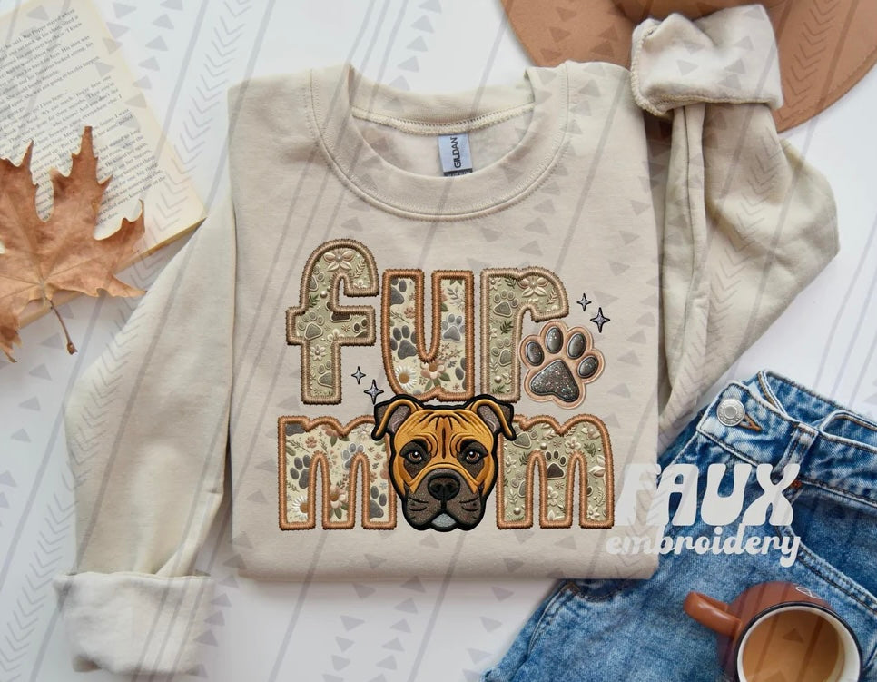 Fur Mom Tan Pitbull Dog Sweatshirt - Natural Stone-Sweatshirt-Carolyn Jane's Jewelry