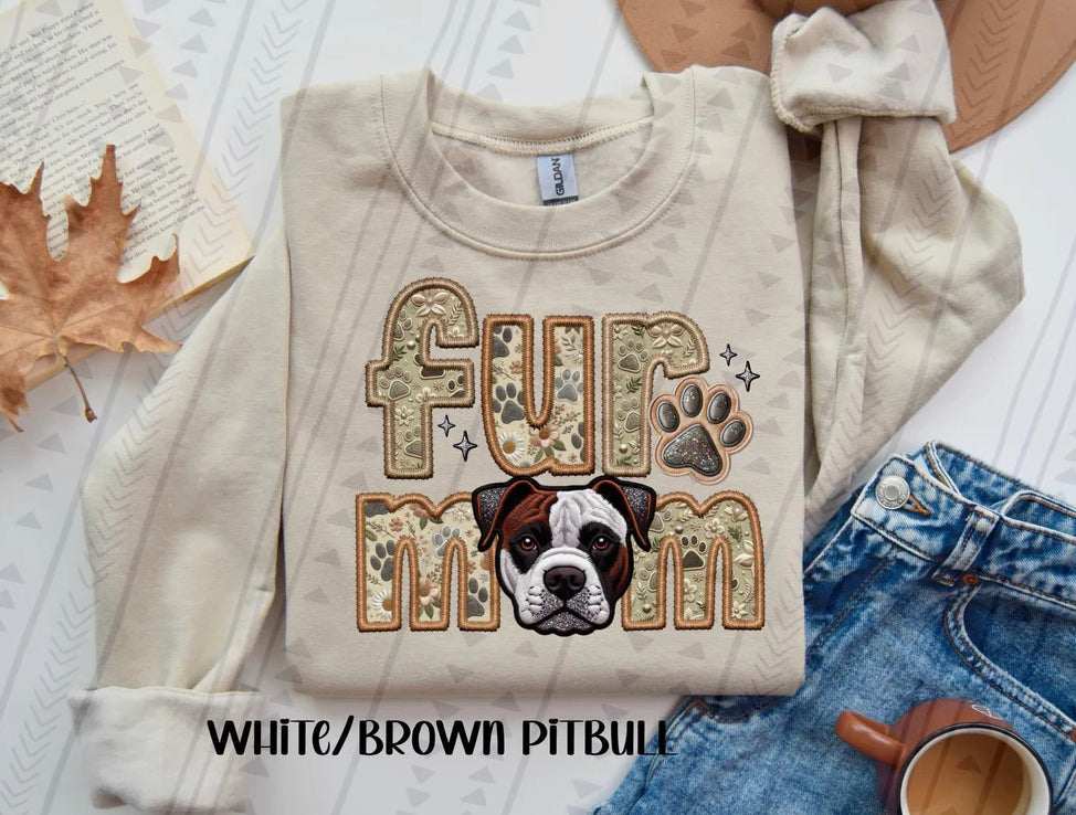 Fur Mom White/Brown Pitbull Dog Sweatshirt - Natural Stone-Sweatshirt-Carolyn Jane's Jewelry