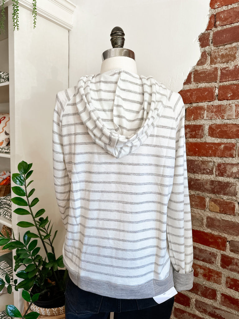 Gabby Stripped Hoodie in Grey and White-hoodie-Carolyn Jane's Jewelry