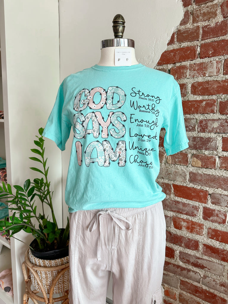 God Says I Am T-Shirt - Mint-T-Shirt-Carolyn Jane's Jewelry