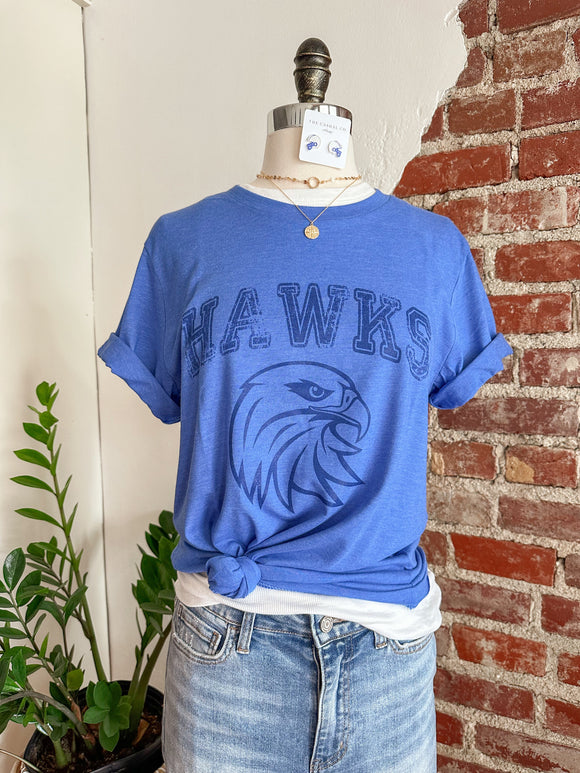 Hawks Distressed Tone and Tone T-Shirt - Royal-tshirt-Carolyn Jane's Jewelry
