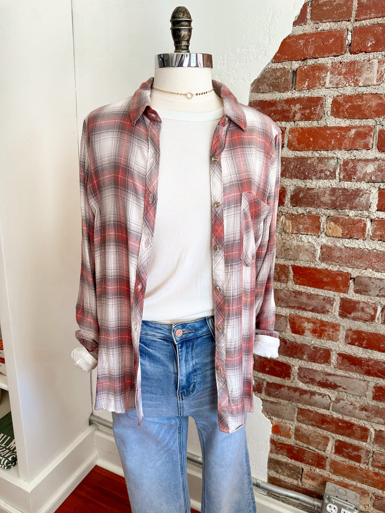 Holiday Plaid Button Up Blouse Top-Button Up top-Carolyn Jane's Jewelry