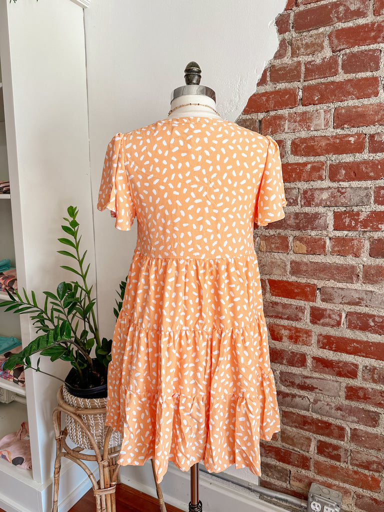 Jill Geo Print Mini 3 Tier Dress - Coral-Dress-Carolyn Jane's Jewelry