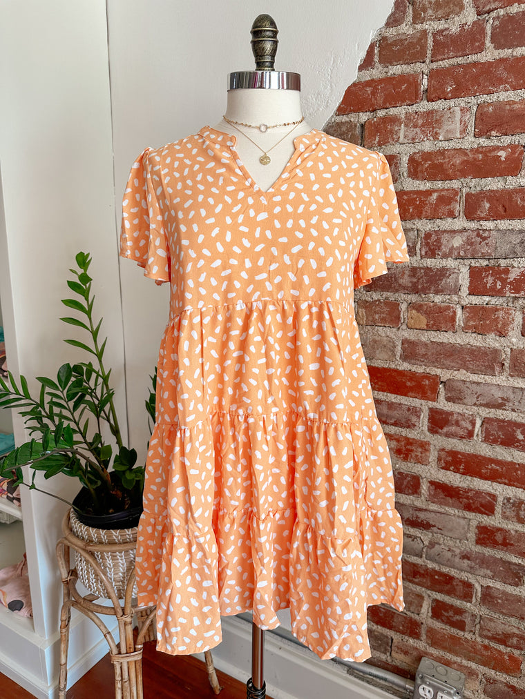 Jill Geo Print Mini 3 Tier Dress - Coral-Dress-Carolyn Jane's Jewelry