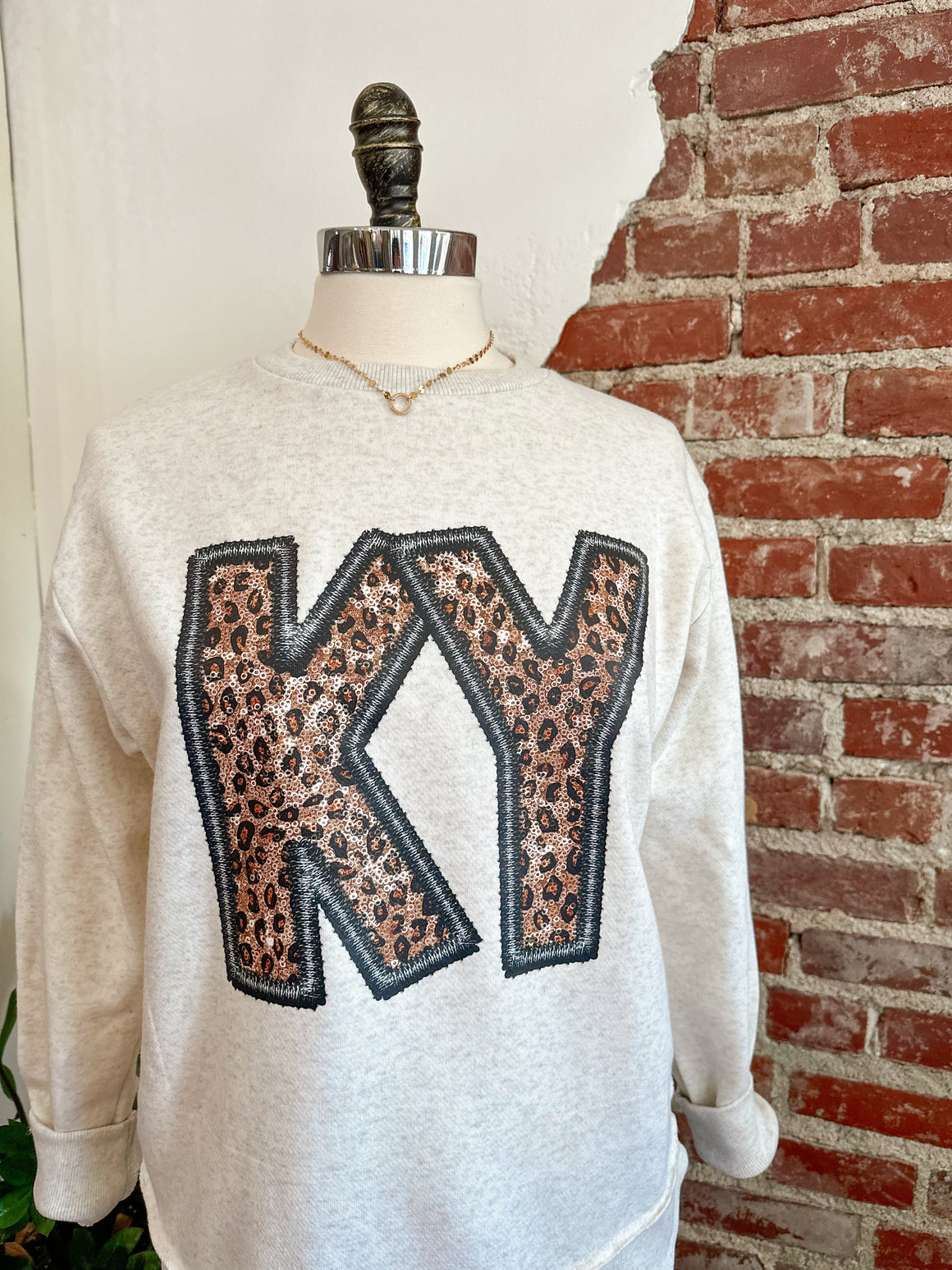 KY Leopard Sweatshirt - Oatmeal-Sweatshirt-Carolyn Jane's Jewelry