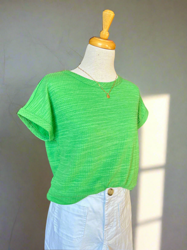 Kelly Green Crew Neck Short Sleeve Top-top-Carolyn Jane's Jewelry