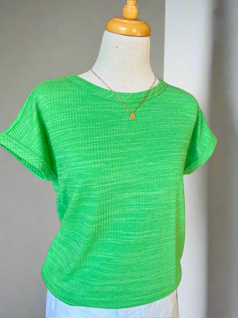 Kelly Green Crew Neck Short Sleeve Top-top-Carolyn Jane's Jewelry