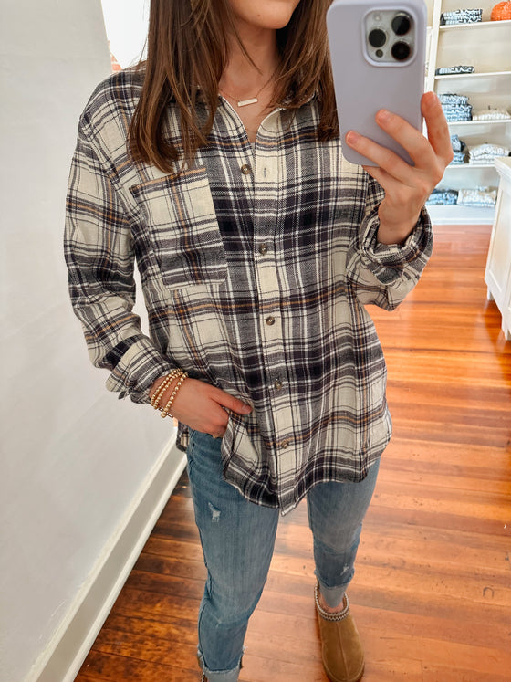 Lola Plaid Button Up Top - Black and Gold-Button Up top-Carolyn Jane's Jewelry
