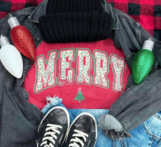 Merry Leopard Christmas Red Sweatshirt-Sweatshirt-Carolyn Jane's Jewelry