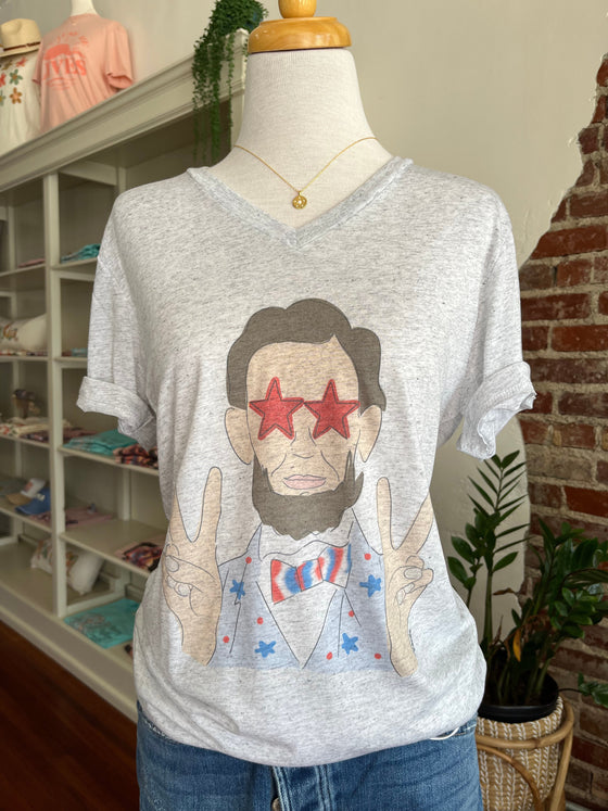 Patriotic Abe V-Neck T-Shirt - Light Grey-T-Shirt-Carolyn Jane's Jewelry