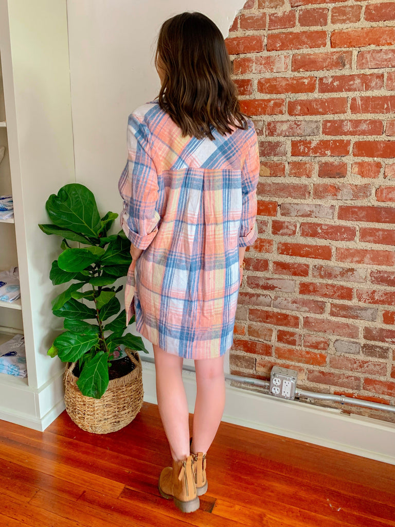 Plaid Shacket Button Up Dress in Pink-Dresses-Carolyn Jane's Jewelry