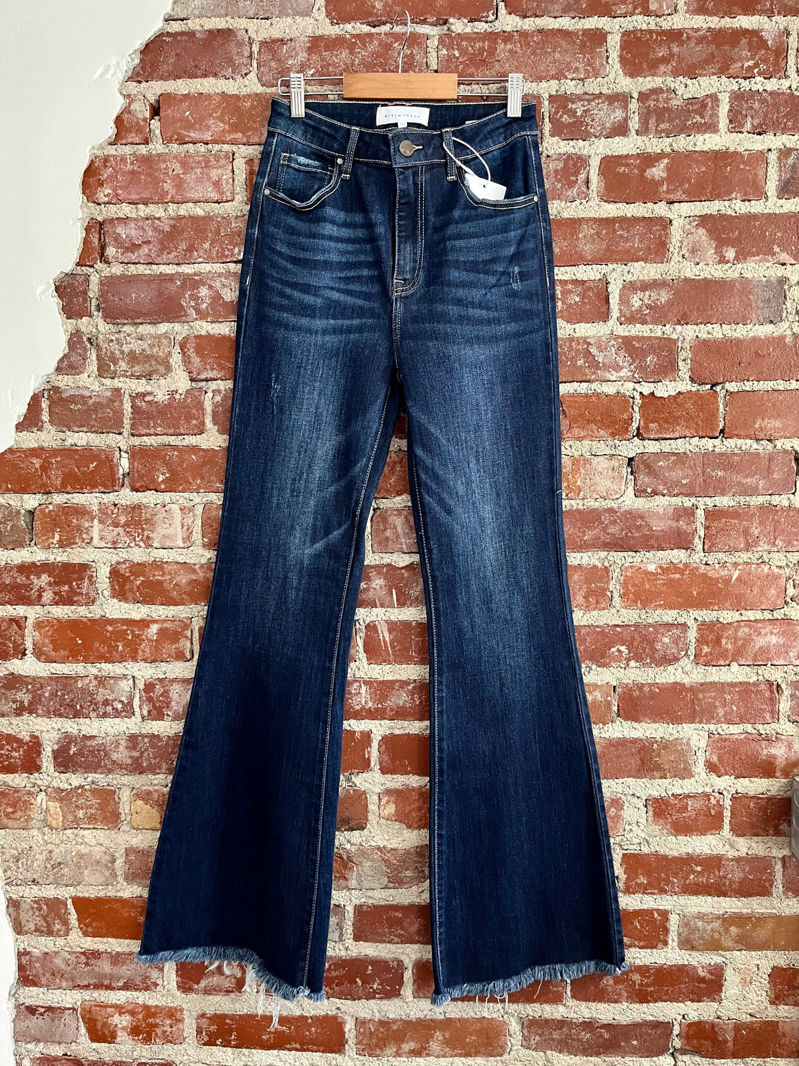 Risen High Rise Vintage Frayed Hem Flare Jeans Dark-Jeans-Carolyn Jane's Jewelry