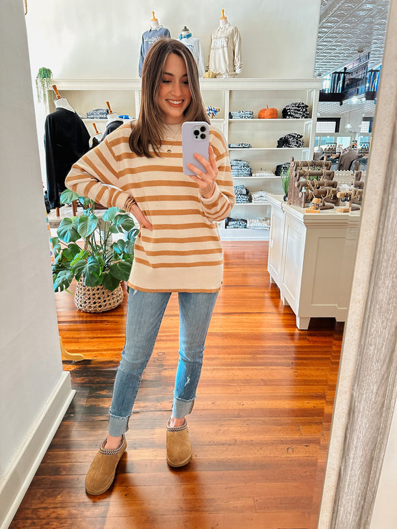 Rust Stripe Crewneck Sweater-sweater-Carolyn Jane's Jewelry