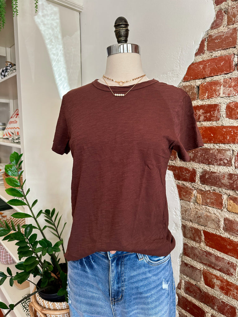 Slub Crew Neck Tee in Choco-Carolyn Jane's Jewelry