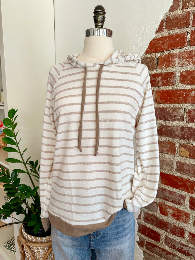 Striped Lightweight Hoodie in Taupe-Carolyn Jane's Jewelry